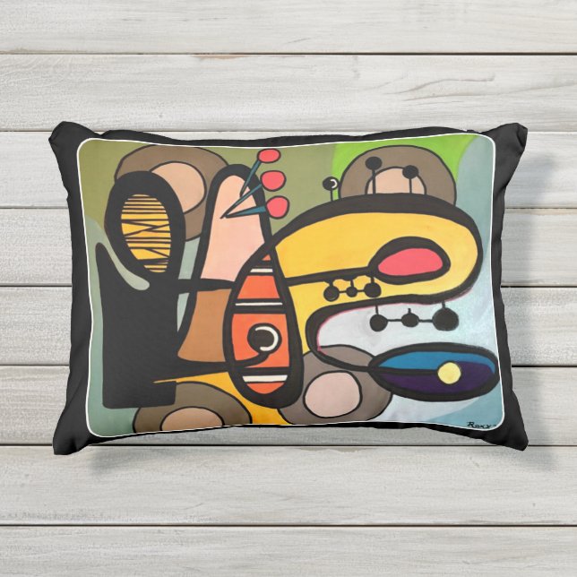 'Mid-Century Modern Abstract the Machine' painting Outdoor Pillow (Front)