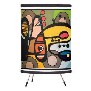 'Mid-Century Modern Abstract the Machine' painting Tripod Lamp