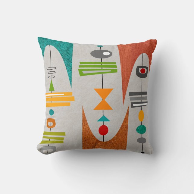 Mid-Century Modern Abstract Tiki Tok II Throw Pillow (Front)