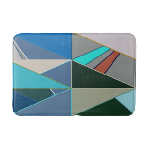 Mid-Century Modern Abstract, Turquoise & Neutrals Bathroom Mat