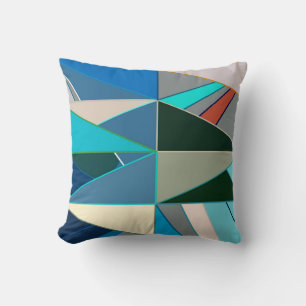 Mid-Century Modern Abstract, Turquoise & Neutrals Throw Pillow