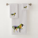 Mid Century Modern Abstract Unicorn Tangram Animal Bath Towel Set at Zazzle