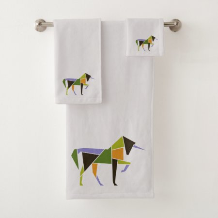 Mid Century Modern Abstract Unicorn Tangram Animal Bath Towel Set