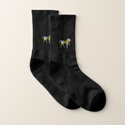 Mid Century Modern Abstract Unicorn Tangram Animal Socks