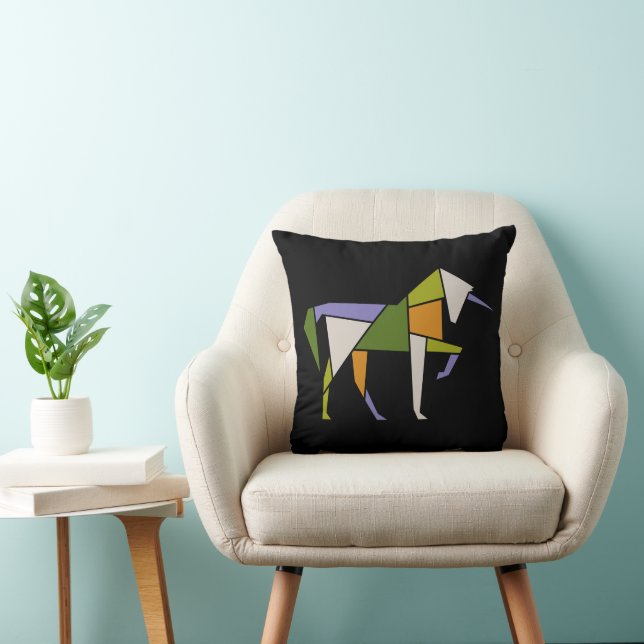 Mid-Century Modern Abstract Unicorn Tangram Animal Throw Pillow (Chair)