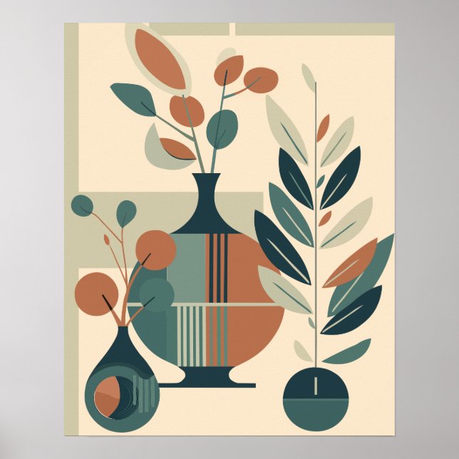 Mid-Century Modern Abstract Vases and Plants  Poster (Front)