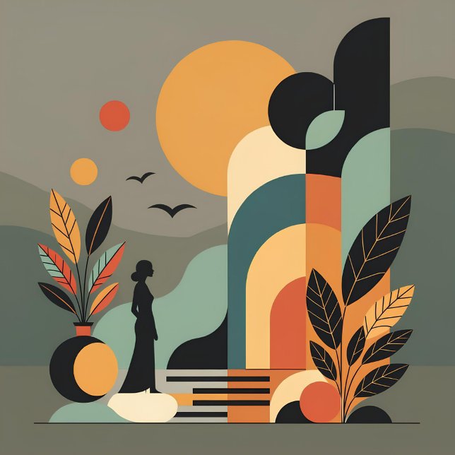 “Mid-Century Modern Abstract Wall Art” Canvas Print (“Mid-Century Modern Abstract Wall Art – Geometric Sunset Design”)