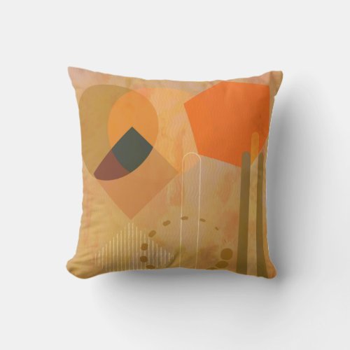 mid century modern abstract with orange color  throw pillow