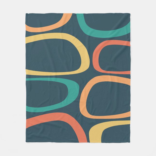 Mid Century Modern Abstract Yellow, Orange, Teal Fleece Blanket (Front)