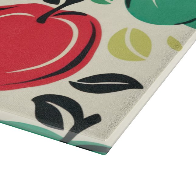 Mid-Century Modern Apple Orchard Glass Cutting Board (Corner)