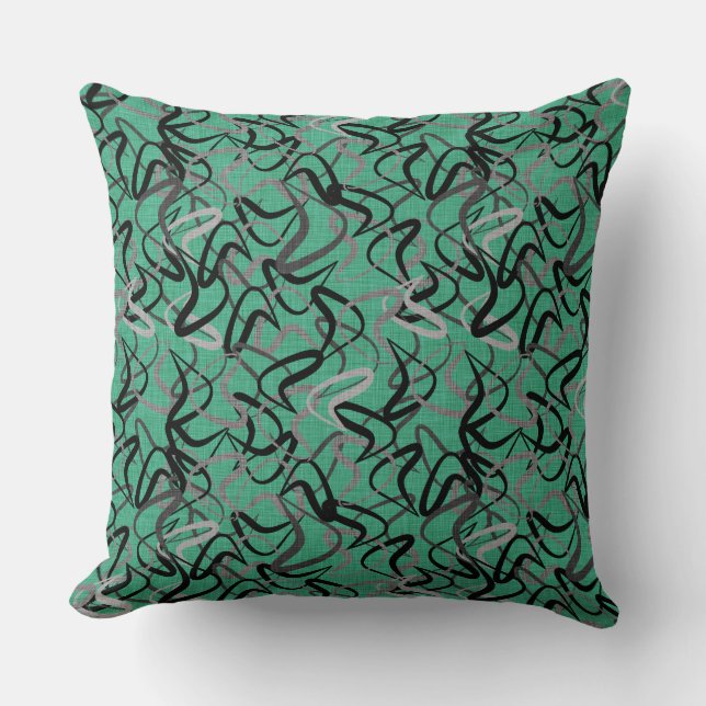 Mid-Century Modern Aqua Boomerang Patterns | Retro Throw Pillow (Front)