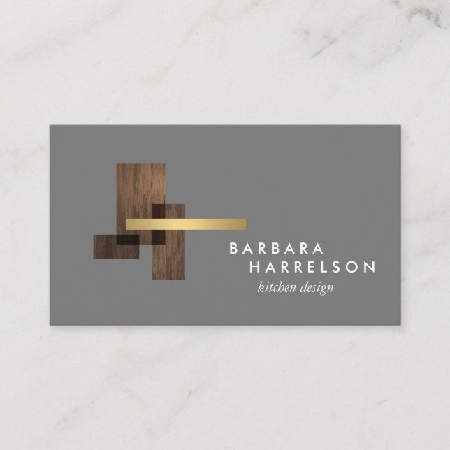Mid-Century Modern Architectural Logo on Dark Gray Business Card (Front)