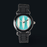 Mid Century Modern Argyle Kid's Watch<br><div class="desc">This Mid Century Modern Argyle Kid's Watch features a vibrant, turquoise background and a pattern of mod, translucent teal diamonds overlaying larger, vintage cream diamonds with gold colored, space age speckles. This minimalist inspired, deconstructed argyle is a simplistic throwback of the larger than life atomic era that dominated the decorating...</div>