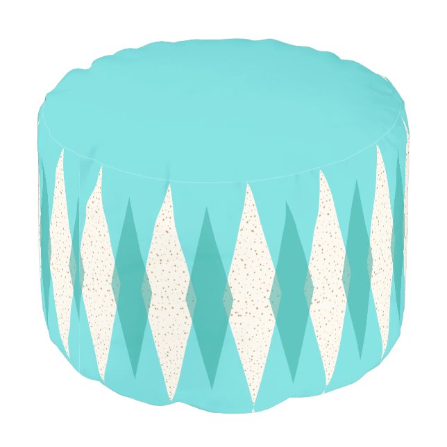 Mid Century Modern Argyle Round Pouf (Angled Back)