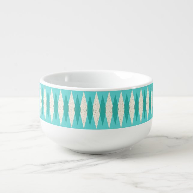 Mid Century Modern Argyle Soup Mug (Front)