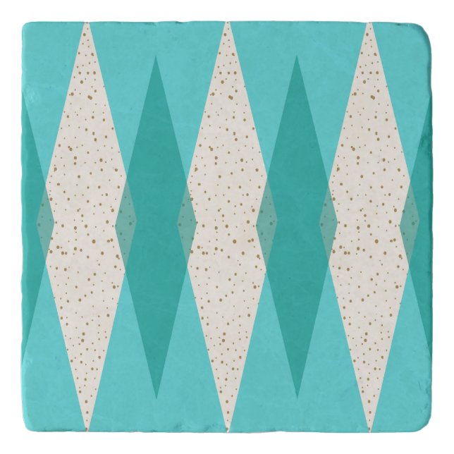 Mid Century Modern Argyle Stone Trivet (Front)