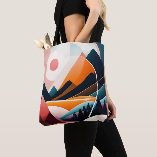 Mid Century Modern Art Abstract Mountains Tote Bag (Close Up)