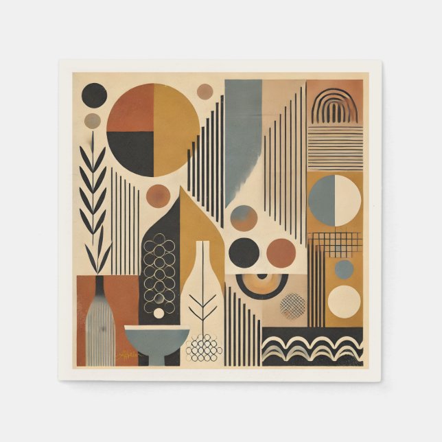 Mid Century Modern Art Autumn Harvest Napkins (Front)