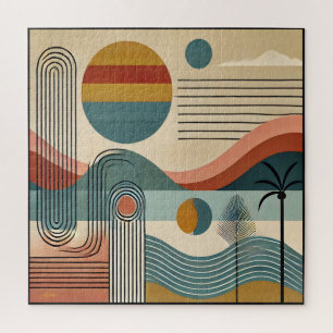 Mid Century Modern Art Beach Sunrise Jigsaw Puzzle