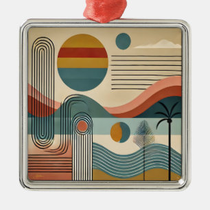 Mid Century Modern Art Beach Sunrise Metal Ornament