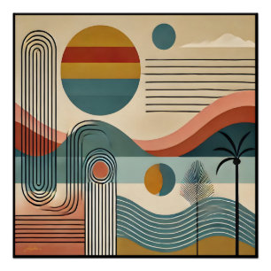 Mid Century Modern Art Beach Sunrise  Poster