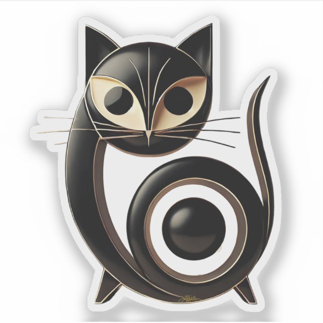 Mid Century Modern Art Black Cat  Sticker (Front)