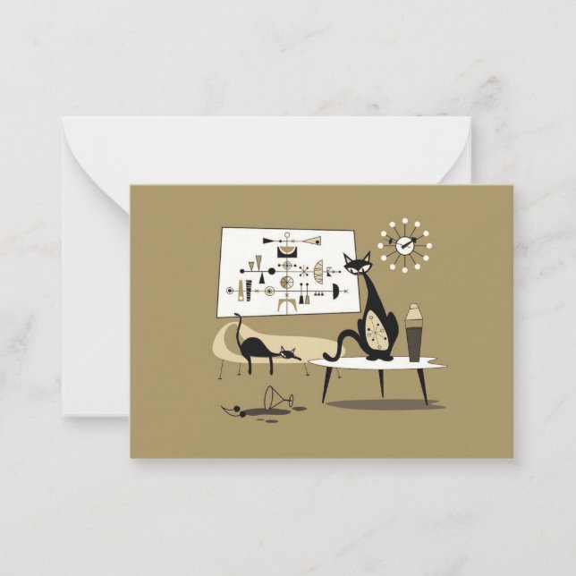 Mid Century Modern Art cats Note Card (Front)
