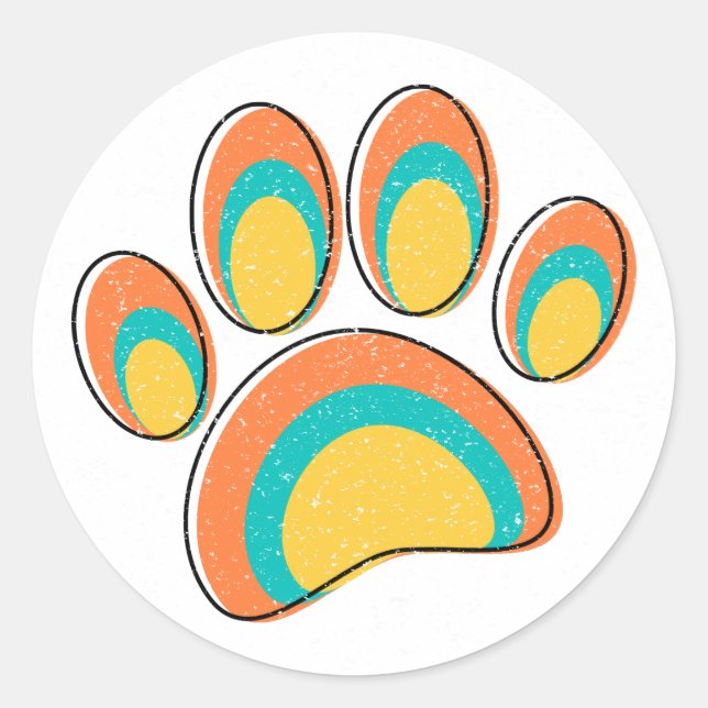 Mid Century Modern Art Dog Paw Prints Custom Classic Round Sticker (Front)