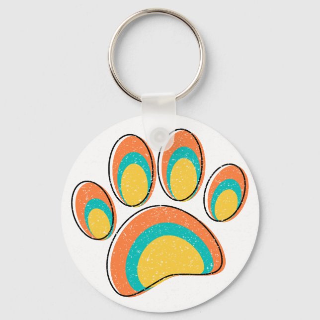 Mid Century Modern Art Dog Paw Prints Custom Keychain (Front)