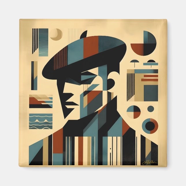 Mid Century Modern Art Man Wearing A Beret Magnet (Front)