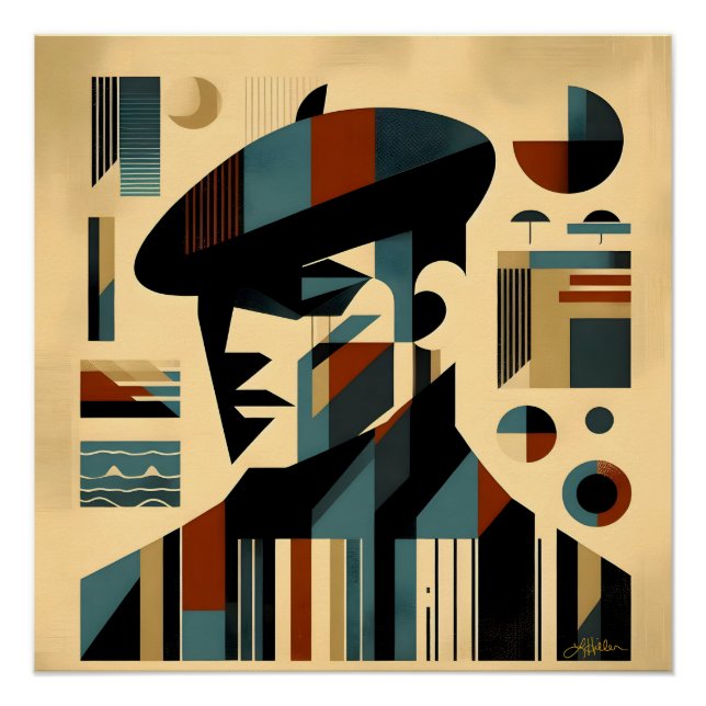 Mid Century Modern Art Man Wearing A Beret Poster (Front)