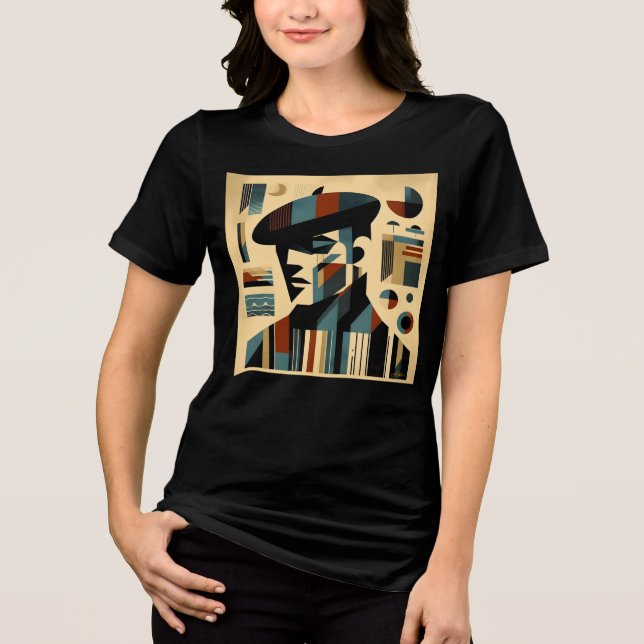 Mid Century Modern Art Man Wearing A Beret Tri-Blend Shirt (Front)