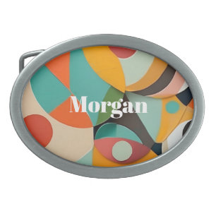 Mid Century Modern Art Monogram or Name, Geometric Belt Buckle