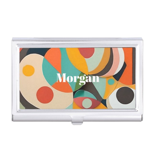 Mid Century Modern Art Monogram or Name, Geometric Business Card Case (Front)