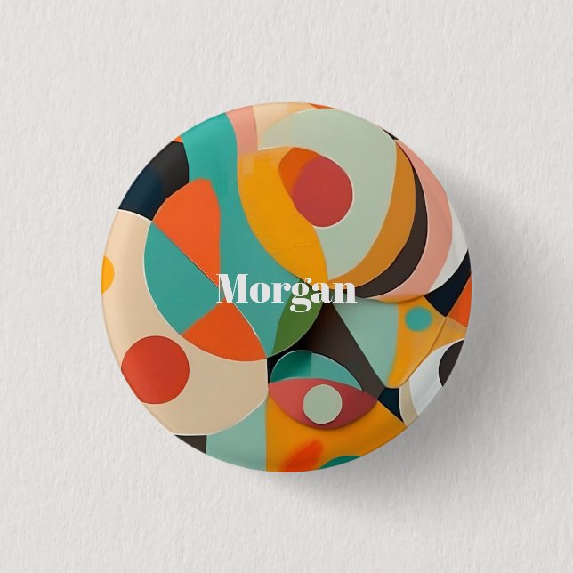 Mid Century Modern Art Monogram or Name, Geometric Button (Front)