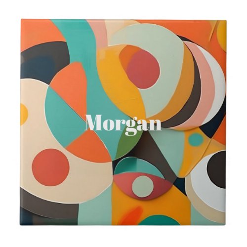 Mid Century Modern Art Monogram or Name Geometric Ceramic Tile