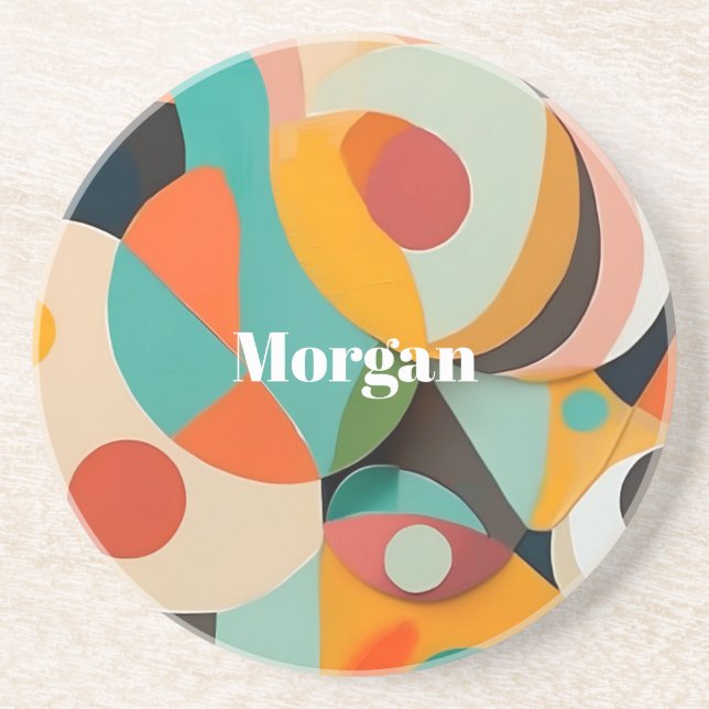Mid Century Modern Art Monogram or Name, Geometric Coaster (Front)