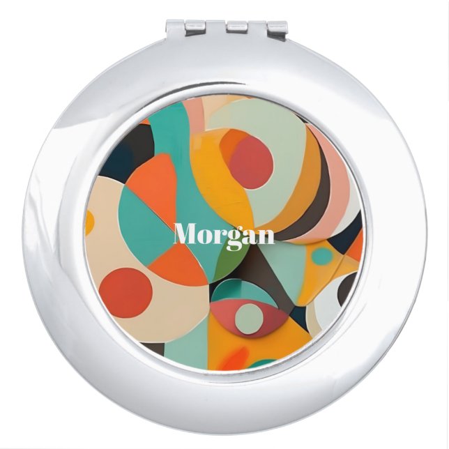 Mid Century Modern Art Monogram or Name, Geometric Compact Mirror (Front)
