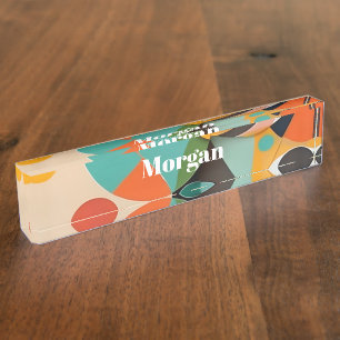 Mid Century Modern Art Monogram or Name, Geometric Desk Name Plate