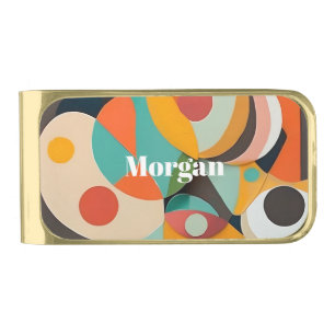 Mid Century Modern Art Monogram or Name, Geometric Gold Finish Money Clip