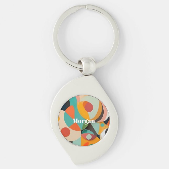 Mid Century Modern Art Monogram or Name, Geometric Keychain (Front)