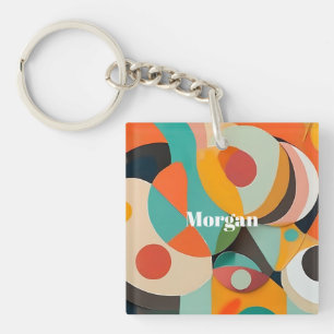 Mid Century Modern Art Monogram or Name, Geometric Keychain