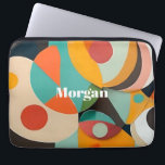 Mid Century Modern Art Monogram or Name, Geometric Laptop Sleeve<br><div class="desc">A Mid Century modern painting in various geometric shapes in red,  teal,  orange,  black and green with bold white monogram or name.</div>