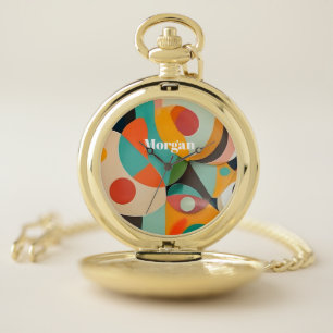 Mid Century Modern Art Monogram or Name, Geometric Pocket Watch