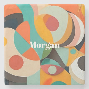 Mid Century Modern Art Monogram or Name, Geometric Stone Coaster