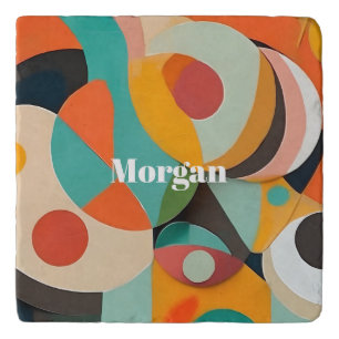 Mid Century Modern Art Monogram or Name, Geometric Trivet