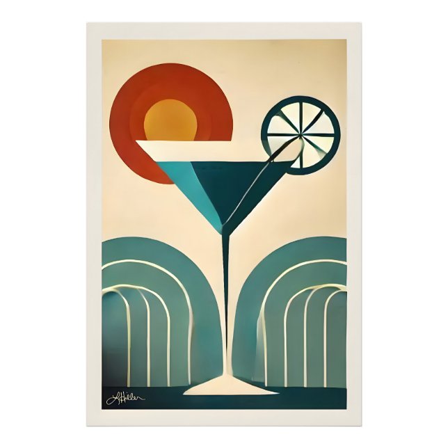Mid Century Modern Art Mountain Sunrise Martini Photo Print (Front)