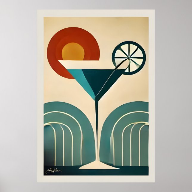 Mid Century Modern Art Mountain Sunrise Martini Poster (Front)