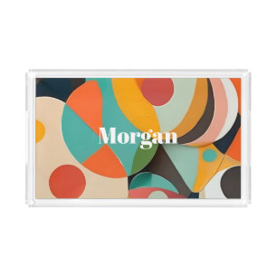 Mid Century Modern Art, Name or Monogram Geometric Acrylic Tray