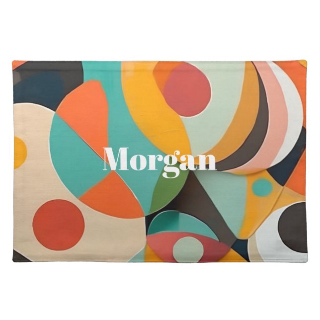 Mid Century Modern Art, Name or Monogram Geometric Cloth Placemat (Front)